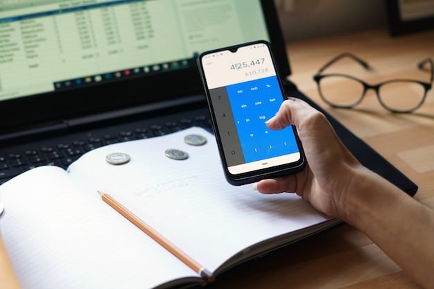 A smartphone displaying a budgeting app with various categories and amounts. The app shows a clear overview of income, expenses, and savings goals. The background is intentionally blurred to focus on the smartphone screen.