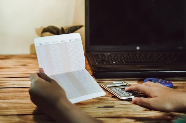 A person using a laptop to check their credit report online. The screen shows a credit report interface with key metrics and scores highlighted.