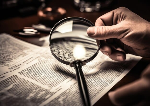 A split image showing a magnifying glass over a document labeled 