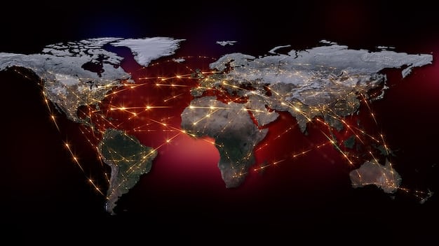 A world map highlighting various countries with interconnected lines, representing the complex web of global economic relationships and the potential impact of international factors on the US economy.