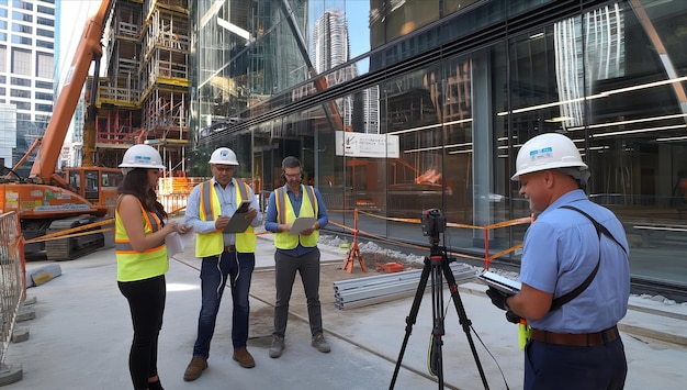 A photo capturing a construction site with workers actively working.