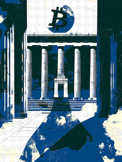 An illustration depicting a legislative building with a stylized Bitcoin symbol superimposed, to represent the ongoing discussions and debates around cryptocurrency regulation by governments and regulatory bodies worldwide.
