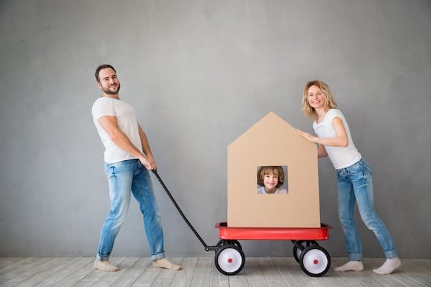 A split image showing a family happily moving into a new home on one side and a person analyzing financial charts on the other, representing the balance between the emotional and financial aspects of homeownership.