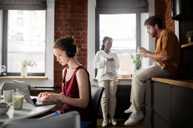 A student working on a project in a modern and collaborative workspace, surrounded by teammates and mentors who are providing guidance and support, highlighting the importance of practical experience and mentorship in career exploration.