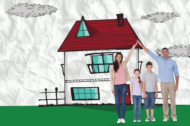A family standing in front of their house, looking concerned and discussing financial papers. The image is stylized to represent the anxiety homeowners might face with rising mortgage rates.