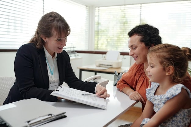 A financial advisor sitting at a desk, explaining financial aid options to a student and their parent, emphasizing the importance of seeking professional advice.