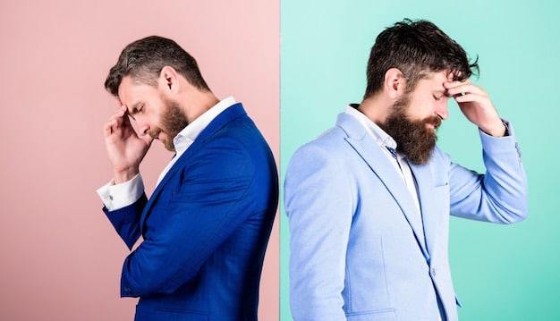 A split image showing two people: on the left, a young professional looking stressed with financial papers, and on the right, an older person smiling confidently while overlooking a scenic retirement community. The backdrop subtly highlights the financial journey from uncertainty to security.
