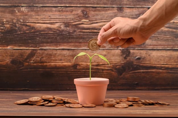 A hand holding a small plant growing out of coins, symbolizing the growth of investment and the importance of long-term financial planning