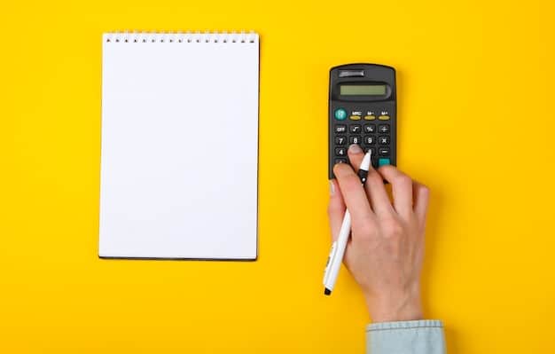 A close-up of a hand holding a calculator with a form partially visible in the background, symbolizing tax calculations and planning.