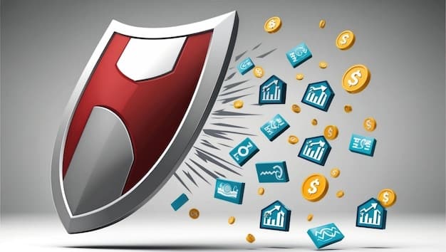 A conceptual image showing a shield protecting a collection of financial icons (stocks, bonds, real estate) from arrows representing inflation, symbolizing the protection of investments in a low-inflation environment.